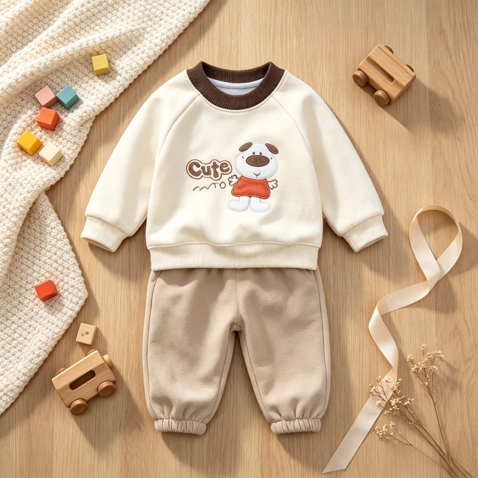 Winter Clothing Bundle - Baby Tracksuit Cartoon Puppy Embroidery Long