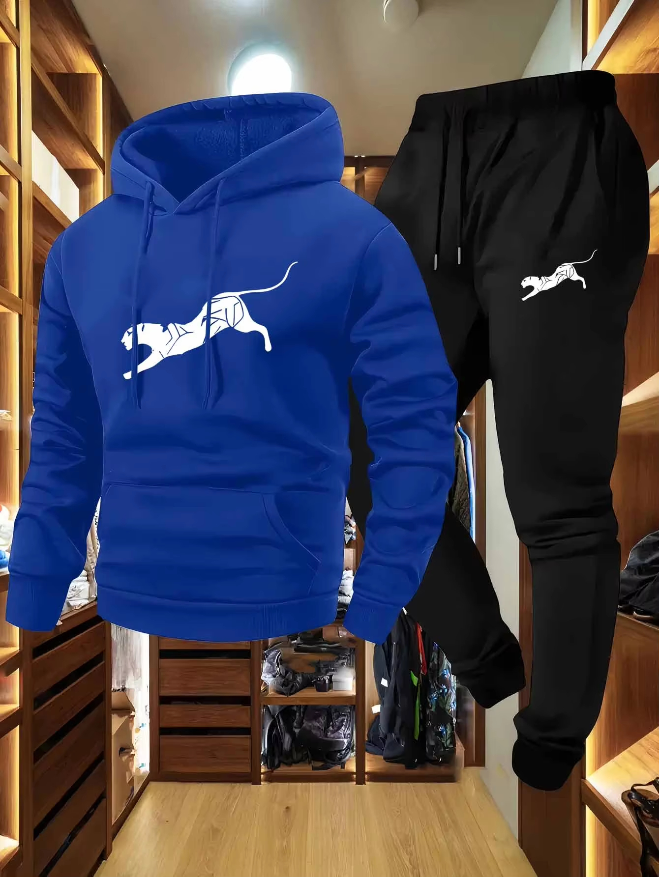 Winter Clothing Pants - Men 2Pcs Tracksuit Leopard Animal Graphic