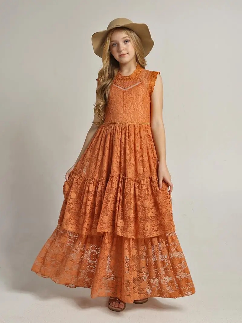 Winter Clothing Storage - Girls Flower Dress Lace Cotton Dress