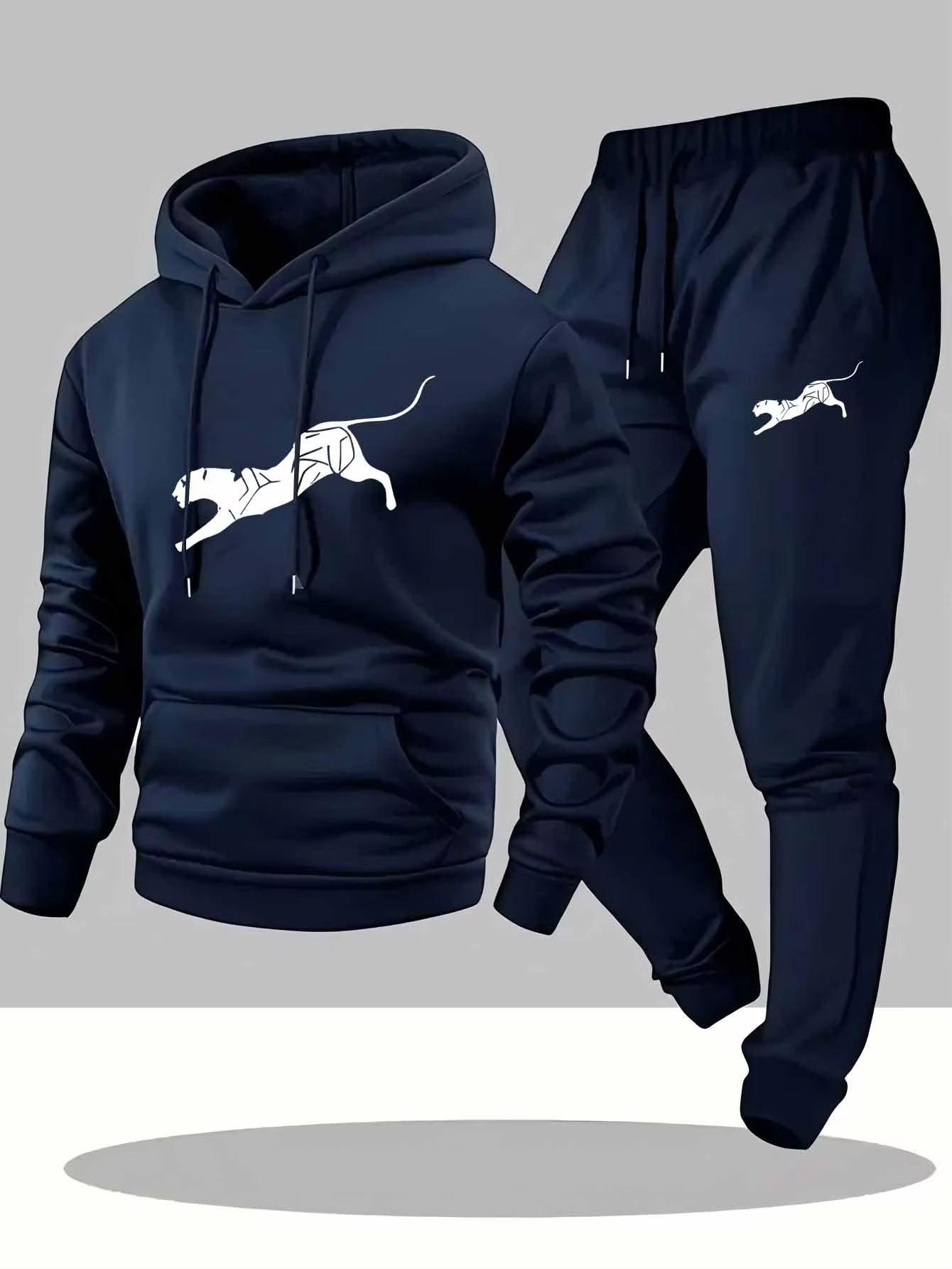 Men 2Pcs Tracksuit Leopard Ani - Winter Clothing Pants review and price