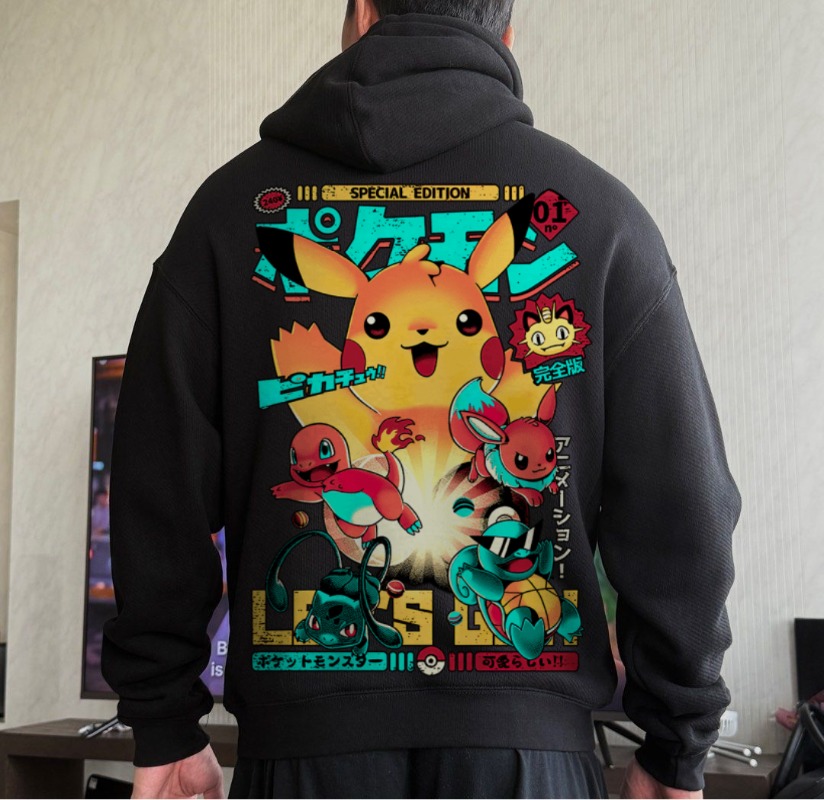 Black Oversized 4xl Pok É Mon  - Winter Clothing In Japan review and price