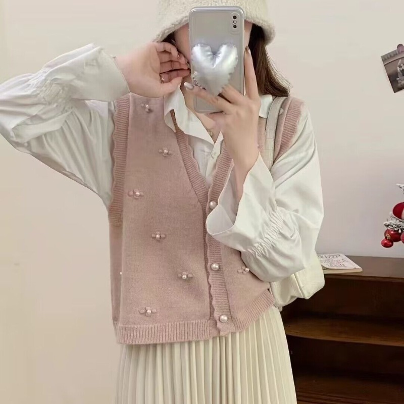 Pink Knit Vests For Women Casu - Winter Clothing Offer review and price