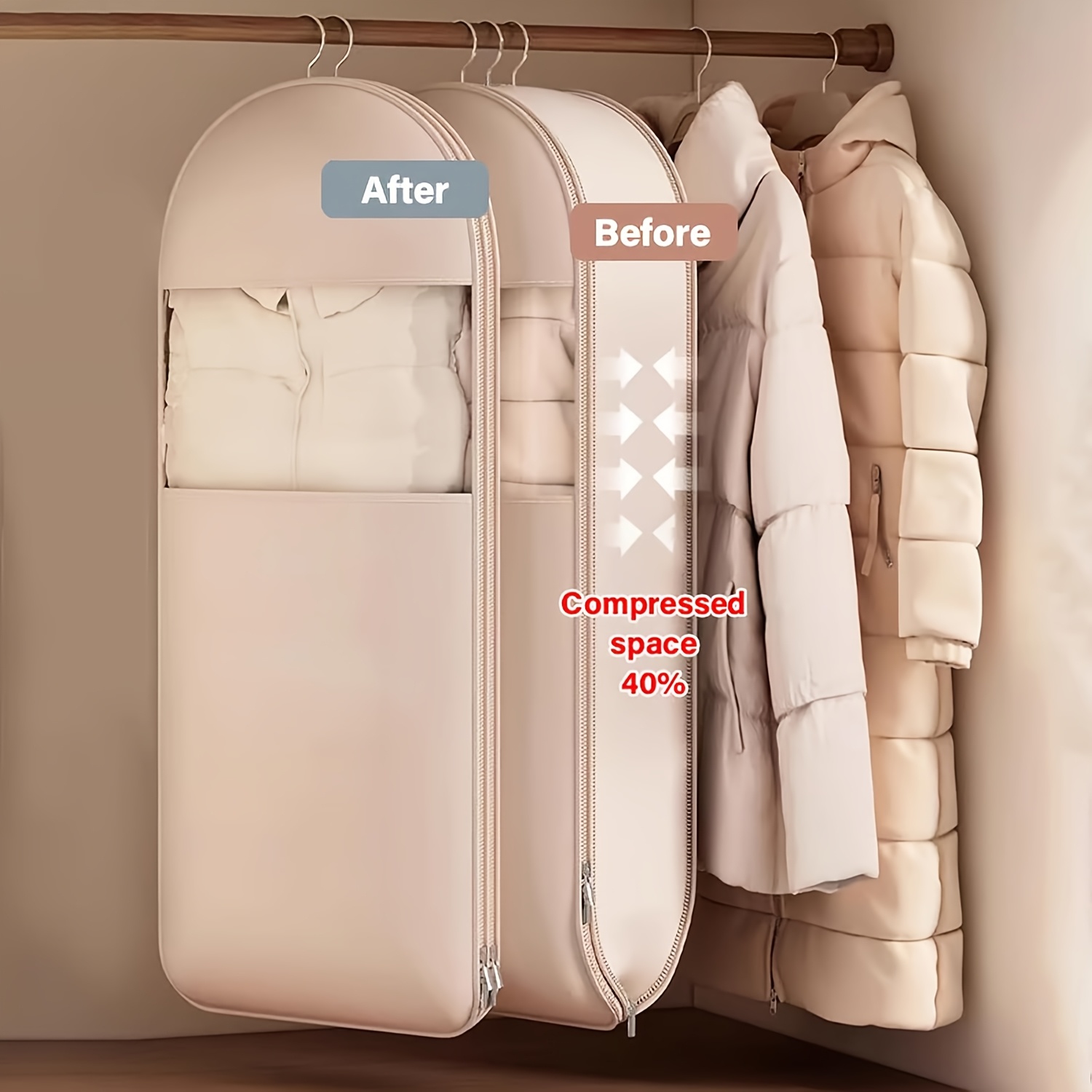 Beige Compression Hanging Bag, - Winter Clothing Storage review and price