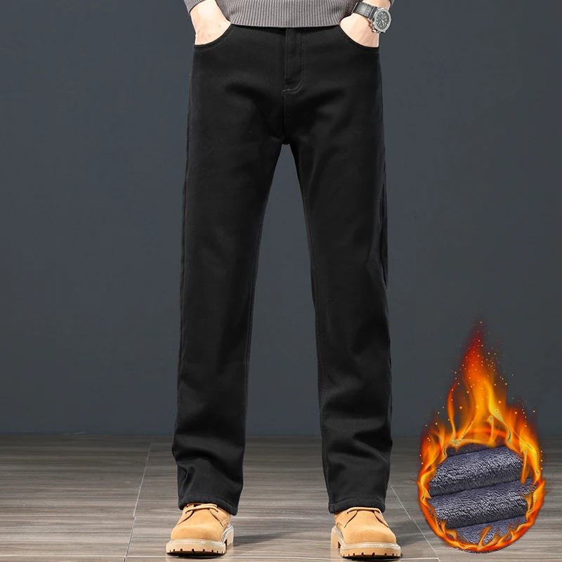 Winter Men's Fleece Warm Jeans - Winter Clothing Pants review and price