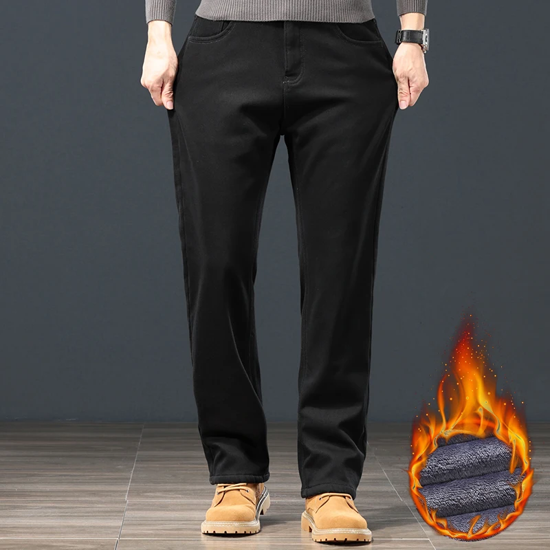 Winter Men's Fleece Warm Jeans - Winter Clothing Pants review and price